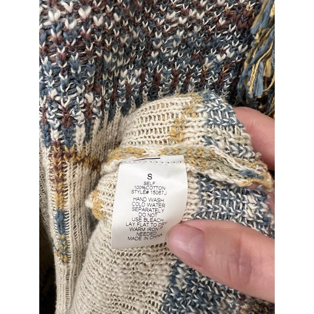 Blue B Aztec W/ Fringe Open Cardigan Size S. Cream, Tan, Blue. - Picture 4 of 4